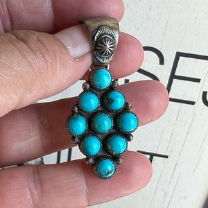 Navajo Sterling silver cluster turquoise diamond pendant